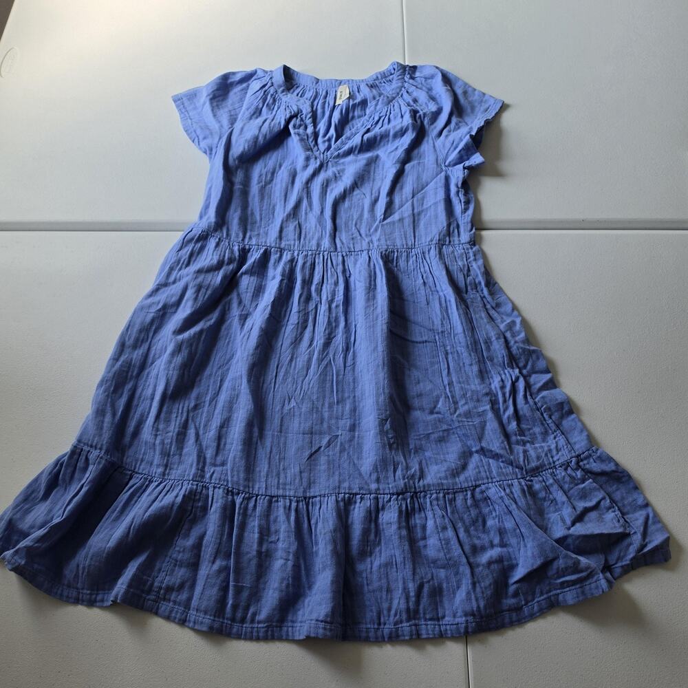 Pact Dress Womens S Blue Organic Cotton V Neck Ruffle Hem Short Sleeve Sundress
